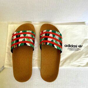 Adidas Adilette Cork Tropical Slides - color: white/orange, size: 7.5 W / 6 M
